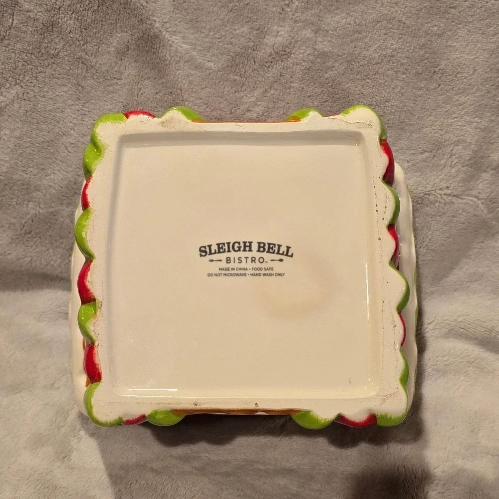 Sleigh Bell Bistro Gingerbread House Ceramic Cookie Jar Holiday Candy Canister‎